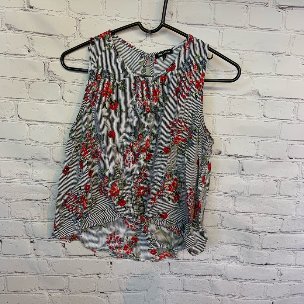 Black/White striped tank top with floral detail